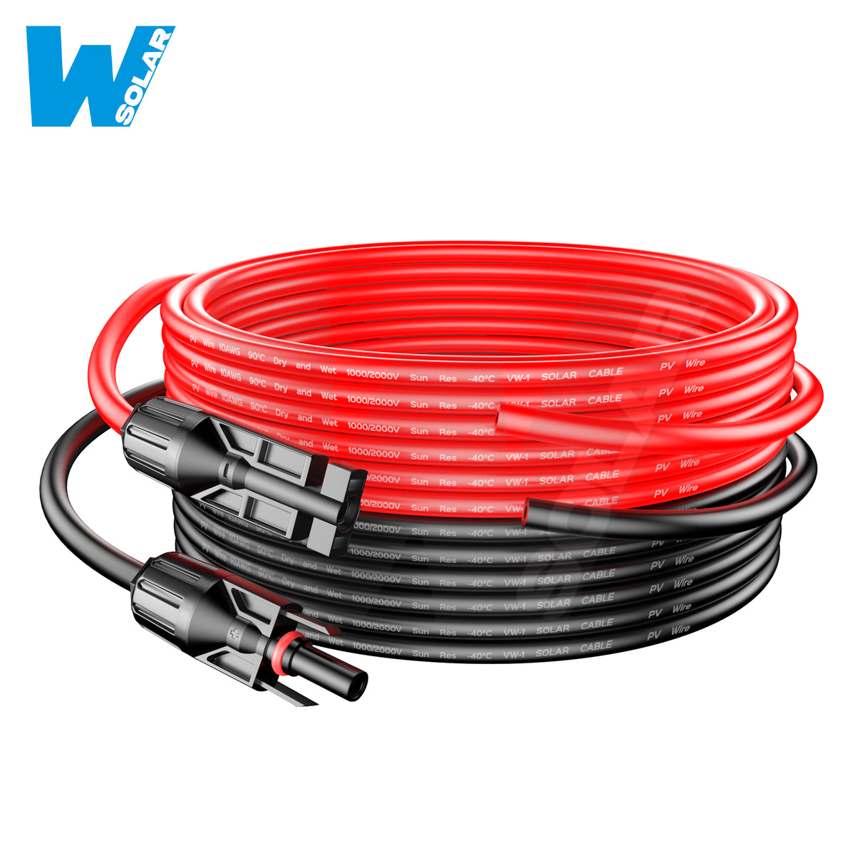 W SOLAR 20ft 10 Gauge Solar Extension Cable | Male to Female Connectors for Solar Panels